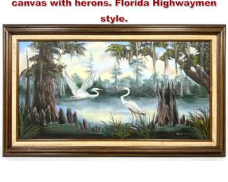 Lot 1867 B. BALDWIN Florida painting on canvas with herons. Florida Highwaymen style. 