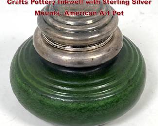 Lot 1796 Grueby Faience Company Arts and Crafts Pottery Inkwell with Sterling Silver Mounts. American Art Pot
