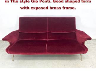 Lot 1403 Designer Italian Brass Frame Sofa in The style Gio Ponti. Good shaped form with exposed brass frame.