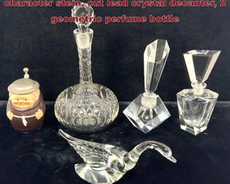 Lot 1815 5pc lot including Goebel Monk character stein, cut lead crystal decanter, 2 geometric perfume bottle