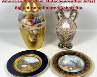 Lot 1823 4pc Grouping of German and American Porcelain. Hutschenreuther Artist Signed Hand Painted Cobalt Blu