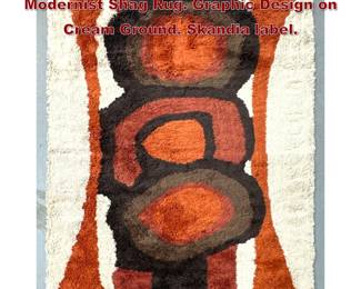 Lot 1540 5 2 X 6 11 Shag Carpet. SKANDIA Modernist Shag Rug. Graphic Design on Cream Ground. Skandia label. 