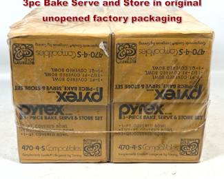 Lot 1655 4 sets vintage Pyrex Butterfly Gold 3pc Bake Serve and Store in original unopened factory packaging 