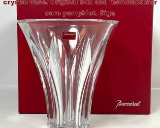Lot 1817 Baccarat Brigitte pattern flared cut crystal vase. Original box and manufacturer care pamphlet. Sign