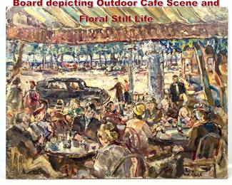 Lot 1864 Cogle DoubleSided Oil Painting on Board depicting Outdoor Cafe Scene and Floral Still Life
