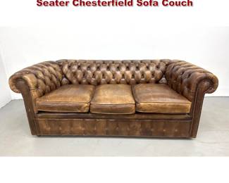 Lot 1536 Vintage Brown Leather ThreeSeater Chesterfield Sofa Couch
