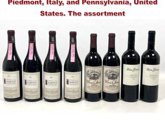Lot 2010 8pcs of red wine from producers in Piedmont, Italy, and Pennsylvania, United States. The assortment 