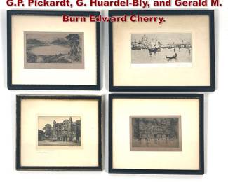 Lot 1884 4pcs Framed Original Etchings by G.P. Pickardt, G. HuardelBly, and Gerald M. Burn Edward Cherry. 