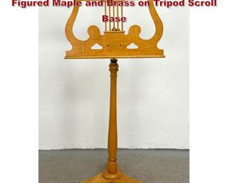 Lot 1744 Adjustable Lyre Music Stand in Figured Maple and Brass on Tripod Scroll Base