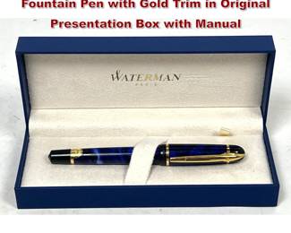 Lot 1927 Waterman Phileas Blue Marble Fountain Pen with Gold Trim in Original Presentation Box with Manual