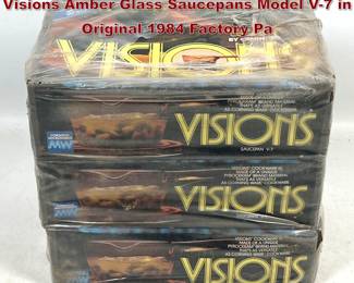 Lot 1647 3pc lot of New Old Stock Corning Visions Amber Glass Saucepans Model V7 in Original 1984 Factory Pa