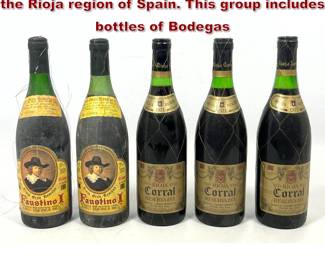 Lot 2029 5pcs vintage red wine bottles from the Rioja region of Spain. This group includes bottles of Bodegas