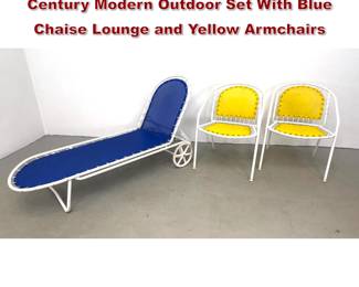 Lot 1588 Adjustable 3pc EMU Italy MidCentury Modern Outdoor Set With Blue Chaise Lounge and Yellow Armchairs
