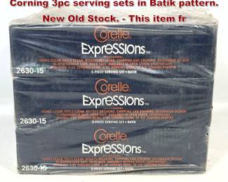 Lot 1653 3pcs Corelle Expressions by Corning 3pc serving sets in Batik pattern. New Old Stock.  This item fr