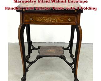 Lot 1692 31x31 open Edwardian Style Marquetry Inlaid Walnut Envelope Handkerchief Games Table with 4 Folding 