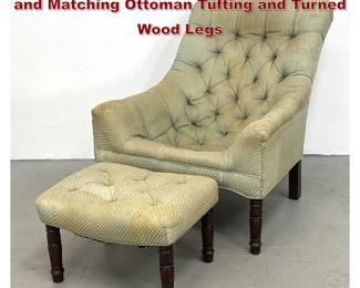 Lot 1697 Kittinger Upholstered Lounge Chair and Matching Ottoman Tufting and Turned Wood Legs