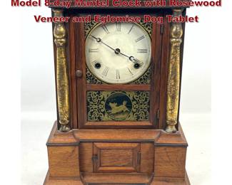 Lot 1856 Atkins Clock Company London Model 8day Mantel Clock with Rosewood Veneer and Eglomise Dog Tablet