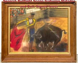 Lot 1935 R. Trotta Pastel Drawing on Paper. Spanish Bullfight Scene featuring Matador and Bull. Signed lower 