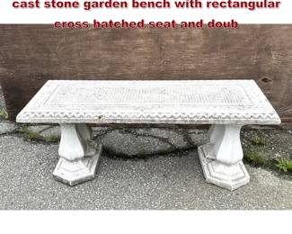 Lot 1619 Classical Regency Revival style cast stone garden bench with rectangular cross hatched seat and doub