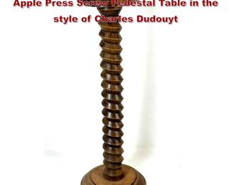 Lot 1424 Midcentury French Carved Oak Apple Press Screw Pedestal Table in the style of Charles Dudouyt