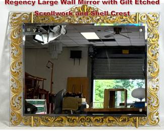 Lot 1759 Nurre Companies Hollywood Regency Large Wall Mirror with Gilt Etched Scrollwork and Shell Crest