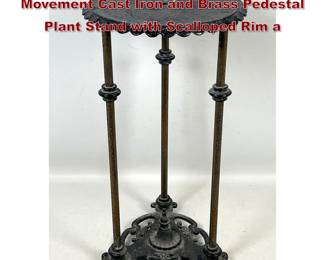 Lot 1738 Rembrandt Victorian Aesthetic Movement Cast Iron and Brass Pedestal Plant Stand with Scalloped Rim a