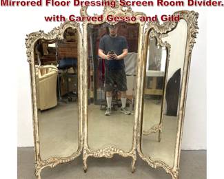 Lot 1733 Rococo Style 3 Panel Folding Mirrored Floor Dressing Screen Room Divider. with Carved Gesso and Gild