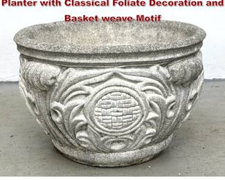 Lot 1599 Cast Concrete Medallion Garden Planter with Classical Foliate Decoration and Basket weave Motif