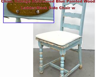 Lot 1723 Rachel Ashwell Shabby Chic Side Chair. Vintage Distressed Blue Painted Wood LadderBack Side Chair w