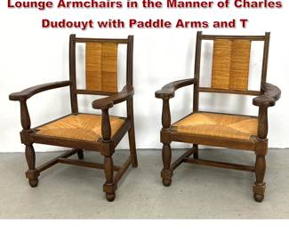 Lot 1469 Pair of French Oak and Rush Lounge Armchairs in the Manner of Charles Dudouyt with Paddle Arms and T