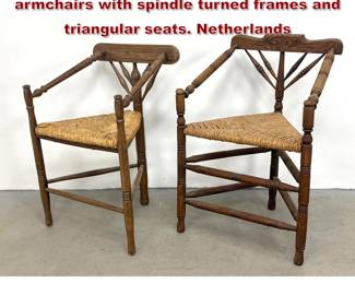 Lot 1485 Near pair rush seated corner armchairs with spindle turned frames and triangular seats. Netherlands 