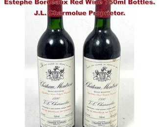 Lot 1952 2pc 1990 Chateau Montrose Saint Estephe Bordeaux Red Wine 750ml Bottles. J.L. Charmolue Proprietor.