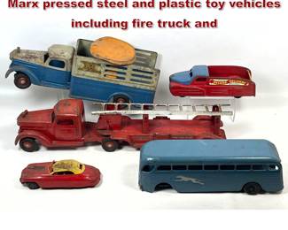 Lot 1904 5pc lot of vintage Buddy L and Marx pressed steel and plastic toy vehicles including fire truck and 