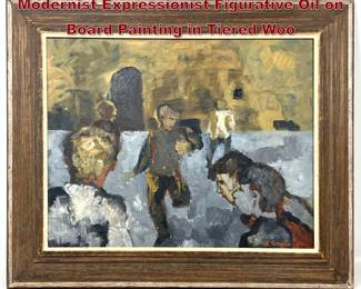 Lot 1889 Renzo Grazzini Signed Italian Modernist Expressionist Figurative Oil on Board Painting in Tiered Woo