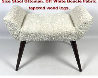 Lot 1414 Italian Mid Century Modern Small Size Stool Ottoman. Off White Boucle Fabric tapered wood legs. 