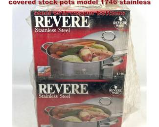 Lot 1650 2pcs vintage Revere Ware 16 quart covered stock pots model 1746 stainless steel with copper bottoms 