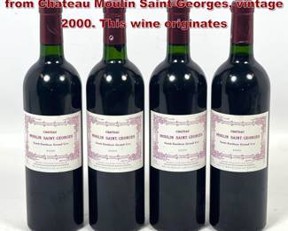 Lot 2015 4 bottles of red Bordeaux wine from Chateau Moulin SaintGeorges, vintage 2000. This wine originates