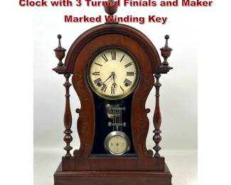 Lot 1855 Victorian Ansonia Walnut Mantel Clock with 3 Turned Finials and Maker Marked Winding Key
