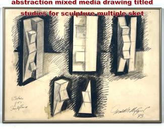 Lot 1575 Gerald DiGiusto geometric abstraction mixed media drawing titled studies for sculpture multiple sket