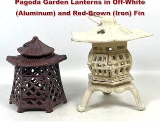 Lot 1624 Pair of Japanese Style Metal Pagoda Garden Lanterns in OffWhite Aluminum and RedBrown Iron Fin