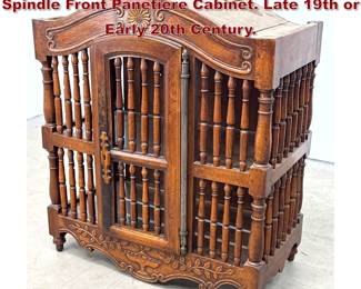 Lot 1730 French Provincial Carved Oak Spindle Front Panetiere Cabinet. Late 19th or Early 20th Century.