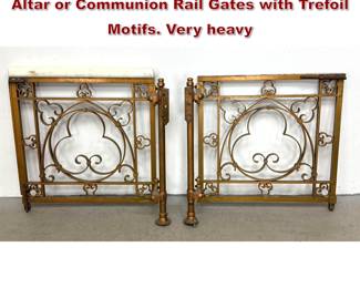 Lot 1720 Pair of Gothic Revival Gilt Metal Altar or Communion Rail Gates with Trefoil Motifs. Very heavy