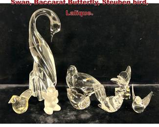Lot 1899 Collection of Glass Animals. Daum Swan, Baccarat Butterfly, Steuben bird, Lalique. 