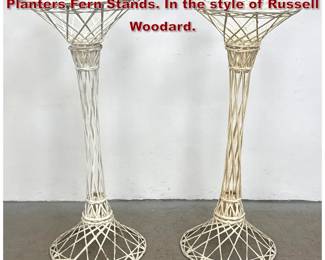 Lot 1636 2pc Large Spun Fiberglass Floor Planters Fern Stands. In the style of Russell Woodard.