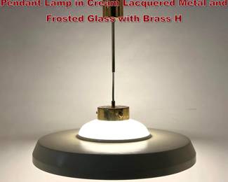 Lot 1419 Sarfatti Arteluce Milano Saucer Pendant Lamp in Cream Lacquered Metal and Frosted Glass with Brass H