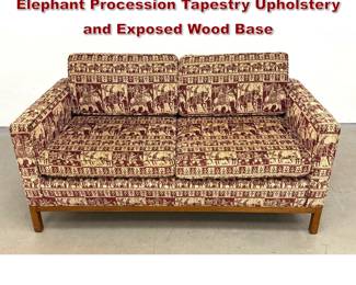 Lot 1537 Knoll Attributed 2 seat Sofa with Elephant Procession Tapestry Upholstery and Exposed Wood Base