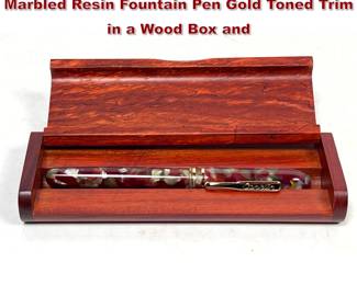 Lot 1929 Conklin Symetrik Red and Gray Marbled Resin Fountain Pen Gold Toned Trim in a Wood Box and