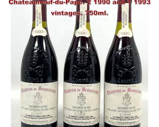 Lot 1946 3pc Chateau de Beaucastel ChateauneufduPape. 2 1990 and 1 1993 vintages. 750ml.