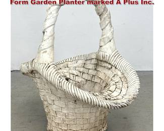 Lot 1596 Large Cast Stone Wicker Basket Form Garden Planter marked A Plus Inc. 