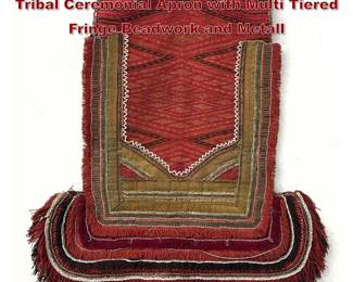 Lot 1695 Ornate Hand Woven Central Asian Tribal Ceremonial Apron with Multi Tiered Fringe Beadwork and Metall